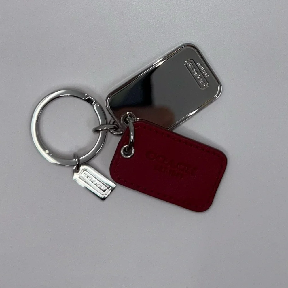 Coach Silver Keychain Keyring Red Leather and Silver Tags LIKE NEW CONDITION